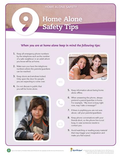 Home Alone Safety Tips Safety Sheet