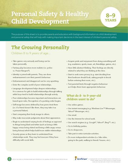 Child Development Safety Sheet (8-9 Years)